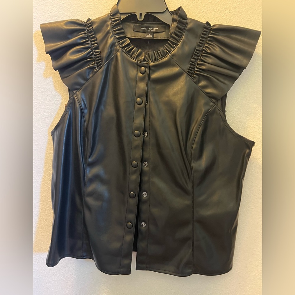 Marc New York Black Faux Leather Blouse